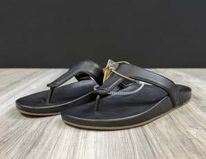 OluKai Kipe'a Lipi Leather Flip Flop Sandals Black 20502-4040 Women's Size 9 NEW